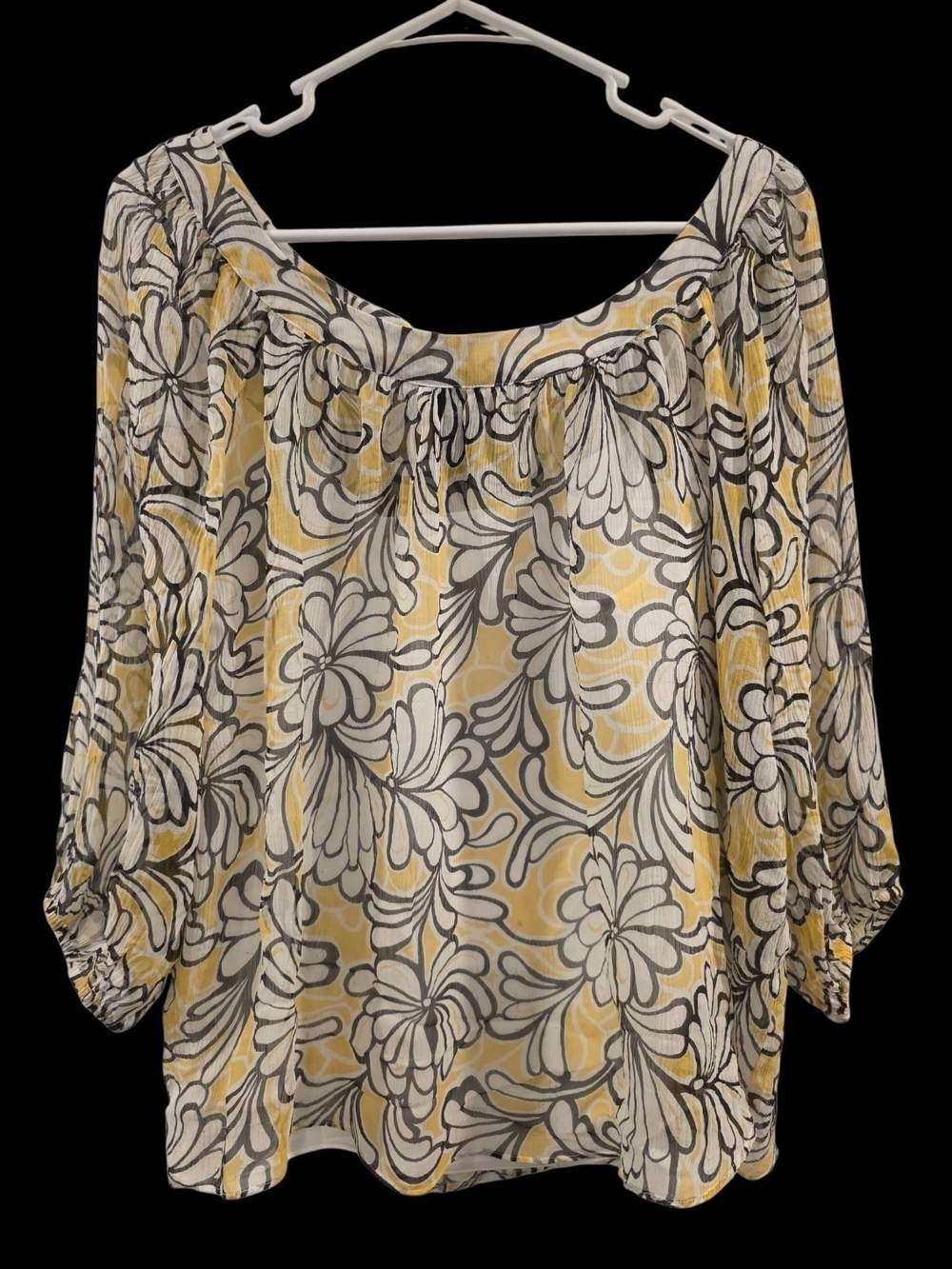 Saint Tropez West Women's Large Yellow Floral Off-Shoulder Blouse